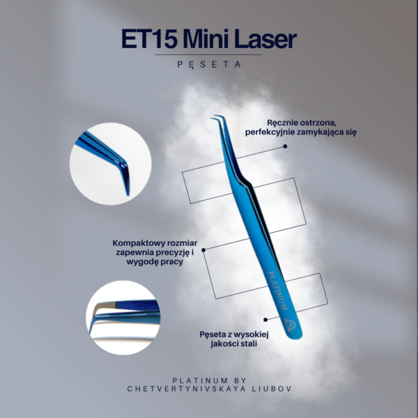 Пінцет ET 15 Mini голубий Laser PLATINUM - Зображення 6
