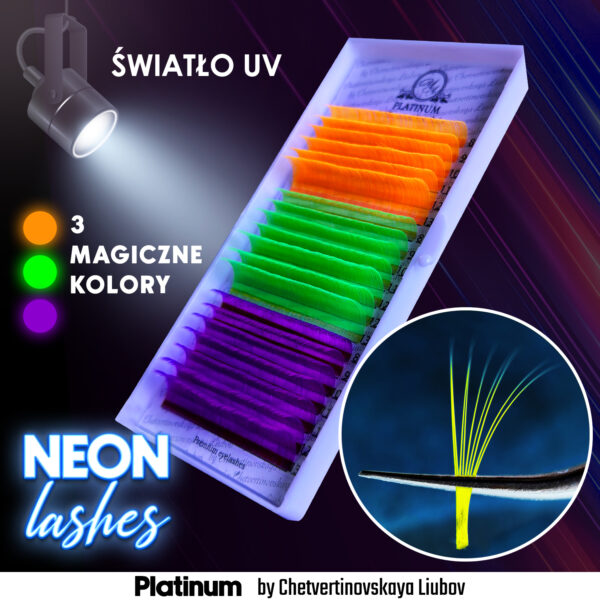 Color Lash Extensions NEON MIX (Orange/Green/Purple) PLATINUM 0.07 CC MIX 8–13 mm - Image 4