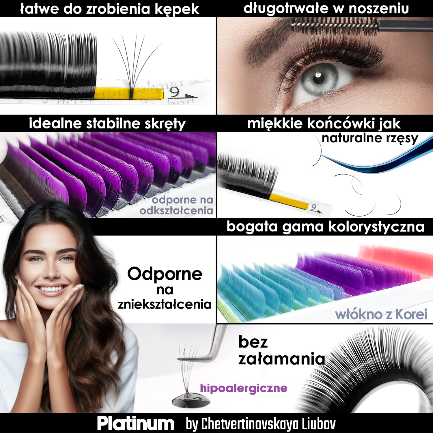 Eyelash Extensions Black Сurl C Mix 20 lines PLATINUM - Image 5