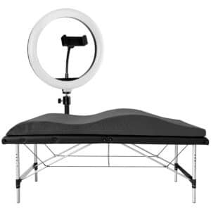 Set Nr. 8: Klappbare Kosmetikliege 60 cm + Memory-Matratze + Ringlichtlampe PLATINUM